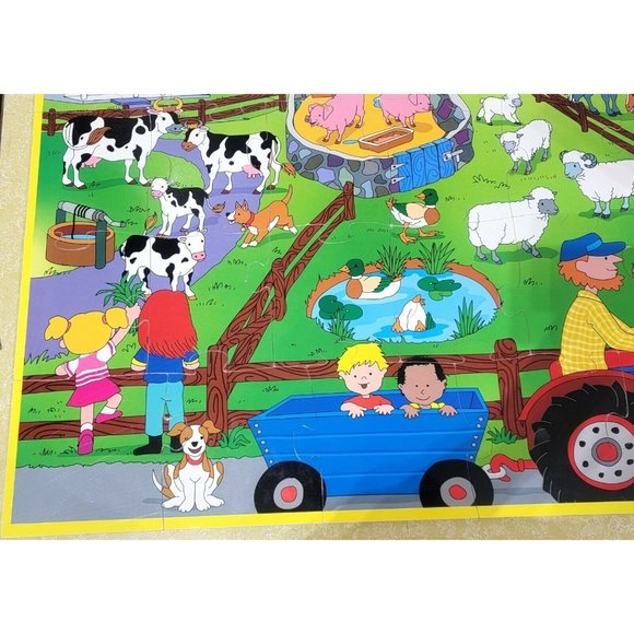 JUMBO 26 piece kids' Wooden FARM scene JIGSAW FLOOR PUZZLE 36x24 First Learning - Picture 5 of 9